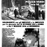 Bologna - Presidio solidale con i ribelli del 15 ottobre a Roma e del 7 maggio al Brennero – Lunedì 15 ottobre
